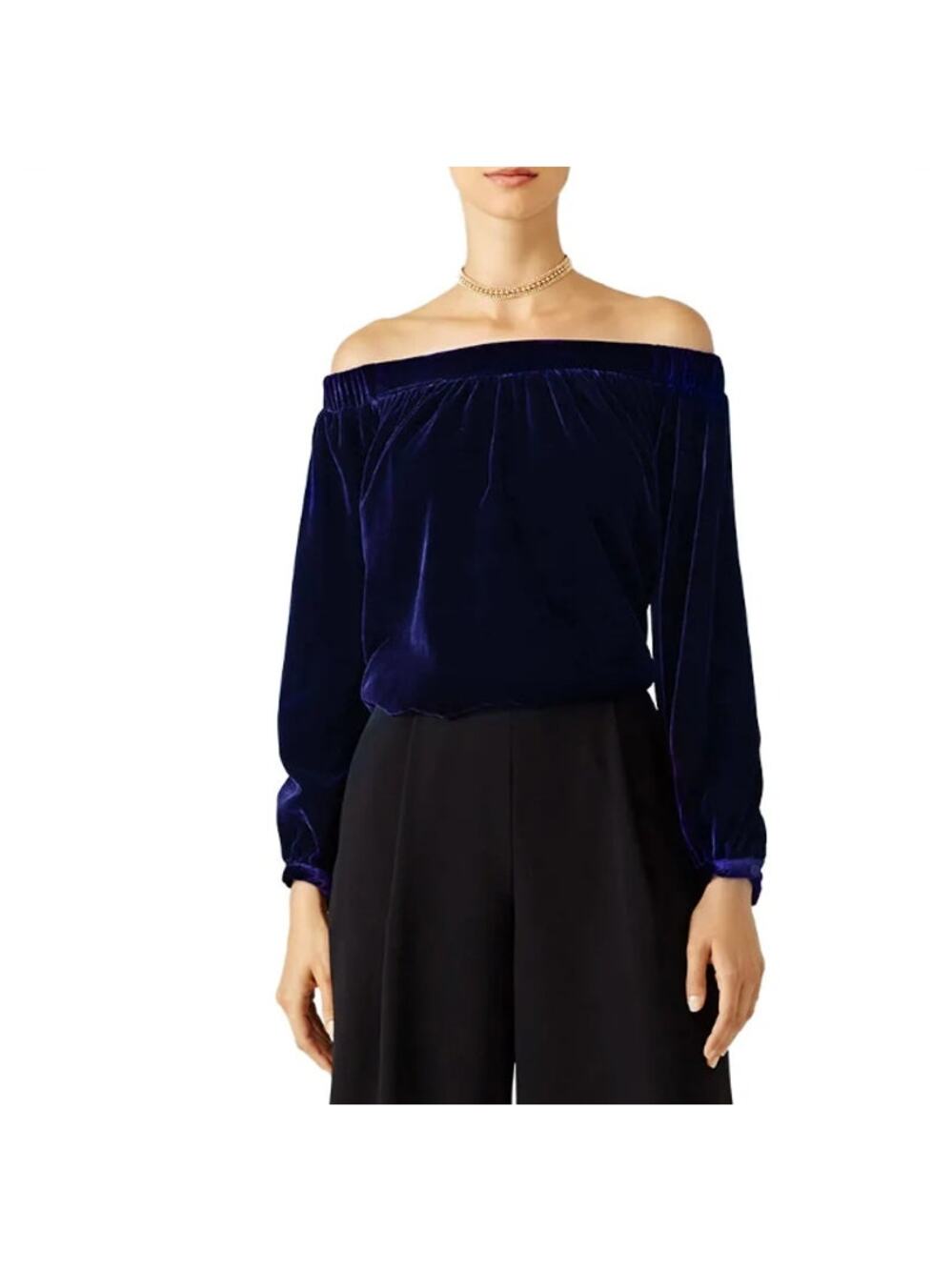 Revolve x L'Academie Navy Blue Velvet Off Shoulder Elegant Top NEW Medium